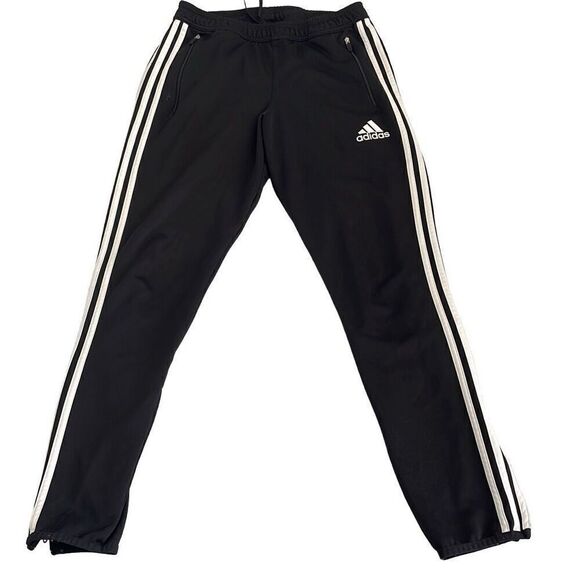 Adidas Black White Stripe Climalite Soccer Pants/Joggers Ankle Side Zip - Small - Picture 1 of 10